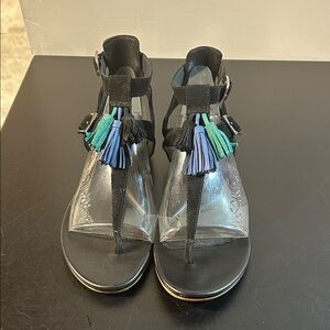 UGG Black‎ Sandals with Blue and Green Tassels
